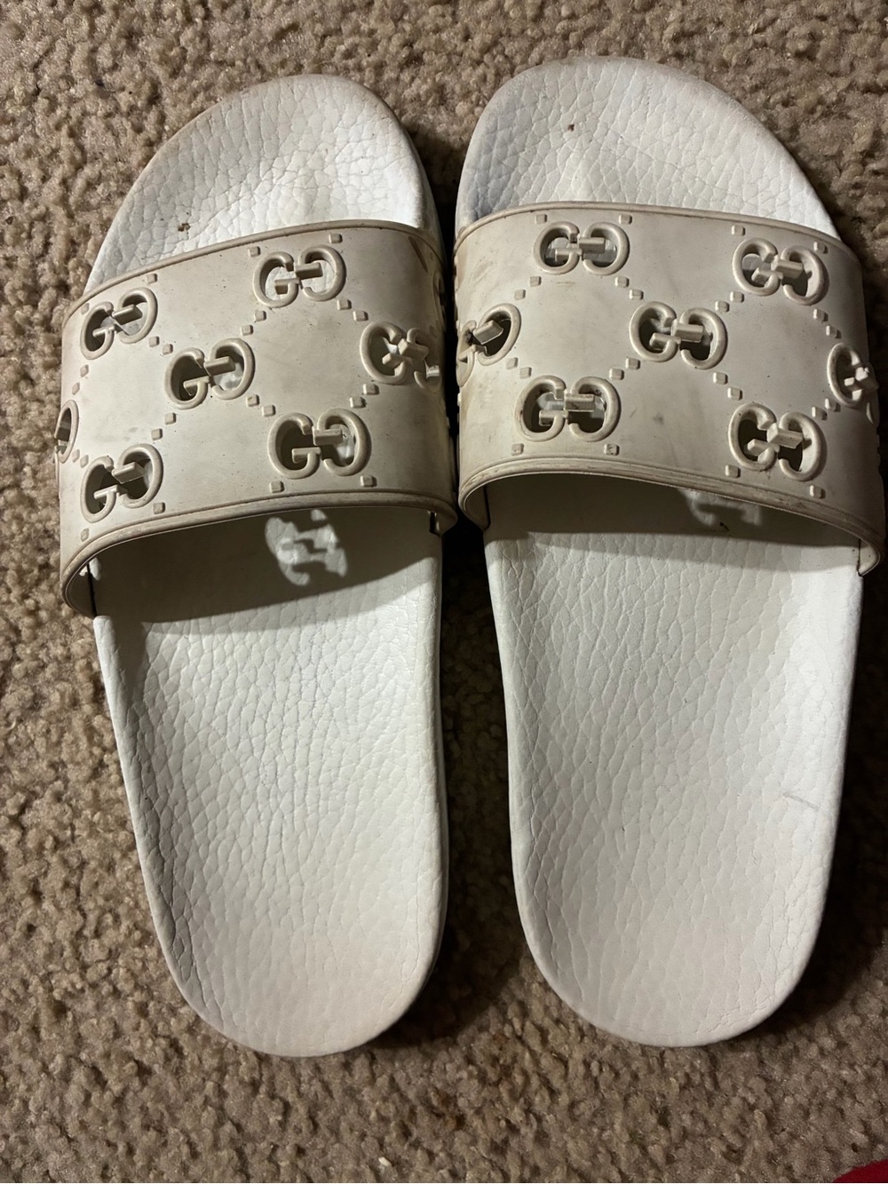 White Gucci Designer Logo Slide Sandals - Women